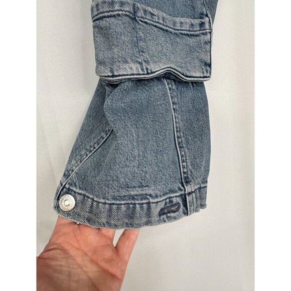Zara Med Blue 100% Cotton Denim Cargo Wide Leg Button Jogger Cuff Jeans Size 10 - Picture 9 of 17
